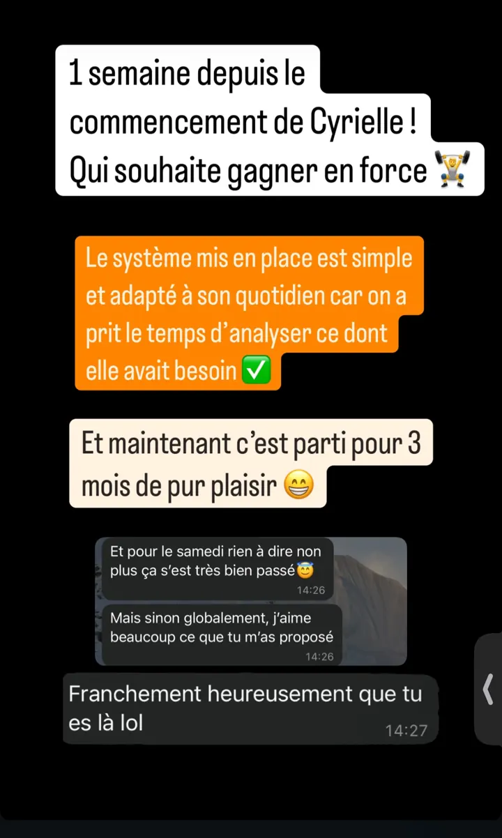 Story : une semaine après le démarrage de Cyrielle